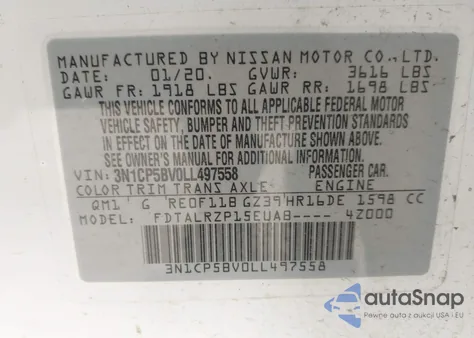 2020 Nissan Kicks S Xtronic Cvt from USA, damaged, VIN 3N1CP5BV0LL497558
